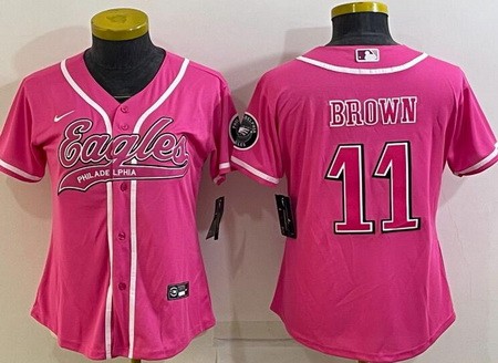 Women's Philadelphia Eagles #11 AJ Brown Limited Pink Baseball Jersey