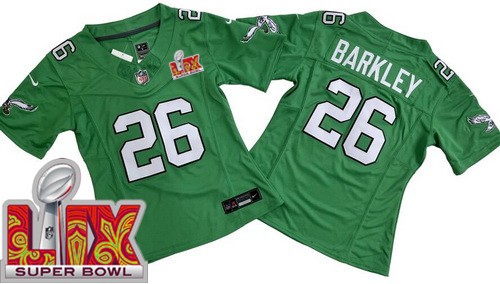 Women's Philadelphia Eagles #26 Saquon Barkley Limited Kelly Green Super Bowl LIX Vapor FUSE Jersey