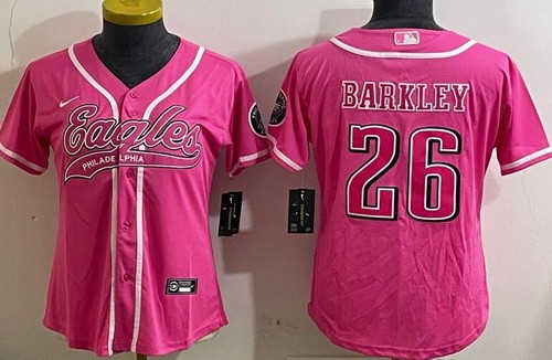 Women's Philadelphia Eagles #26 Saquon Barkley Limited Pink Baseball Jersey