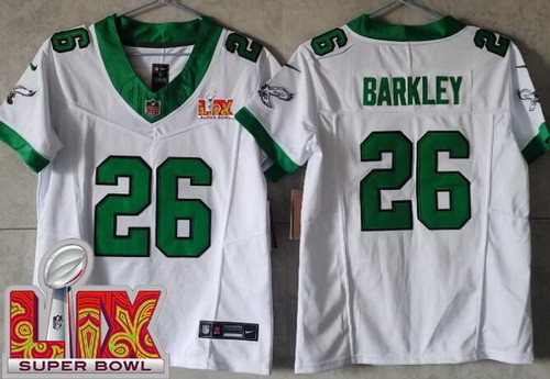 Women's Philadelphia Eagles #26 Saquon Barkley Limited White Alternate Super Bowl LIX FUSE Vapor Jersey