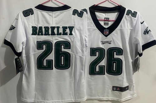 Women's Philadelphia Eagles #26 Saquon Barkley Limited White Super Bowl LIX Vapor Jersey