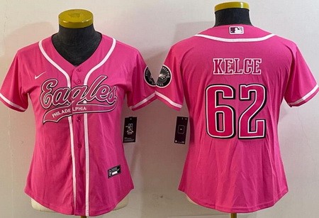 Women's Philadelphia Eagles #62 Jason Kelce Limited Pink Baseball Jersey
