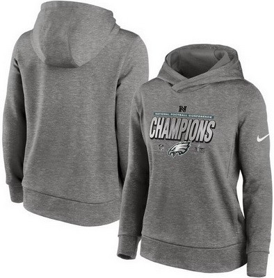 Women's Philadelphia Eagles Gray 2024 NFC Champions Locker Room Trophy Collection Therma Fleece Pullover Hoodie