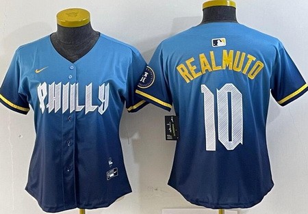 Women's Philadelphia Phillies #10 JT Realmuto Blue 2024 City Cool Base Jersey