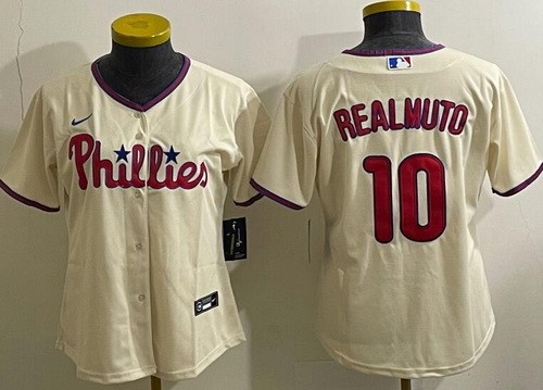 Women's Philadelphia Phillies #10 JT Realmuto Cream Cool Base Jersey