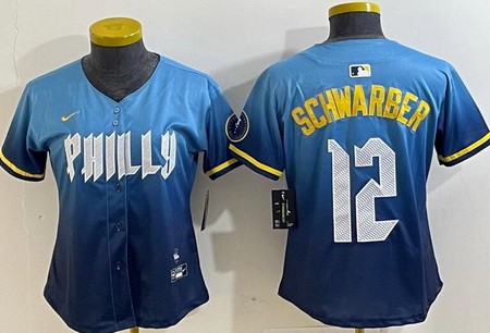 Women's Philadelphia Phillies #12 Kyle Schwarber Blue 2024 City Cool Base Jersey