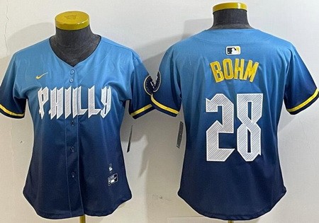 Women's Philadelphia Phillies #28 Alec Bohm Blue 2024 City Cool Base Jersey