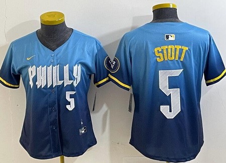 Women's Philadelphia Phillies #5 Bryson Stott Blue 2024 City Player Number Cool Base Jersey