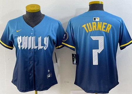 Women's Philadelphia Phillies #7 Trea Turner Blue 2024 City Cool Base Jersey