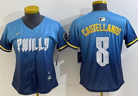 Women's Philadelphia Phillies #8 Nick Castellanos Blue 2024 City Cool Base Jersey