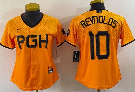 Women's Pittsburgh Pirates #10 Bryan Reynolds Yellow 2023 City Connect Cool Base Jersey