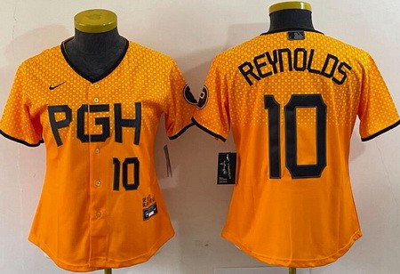 Women's Pittsburgh Pirates #10 Bryan Reynolds Yellow 2023 City Connect Player Number Cool Base Jersey