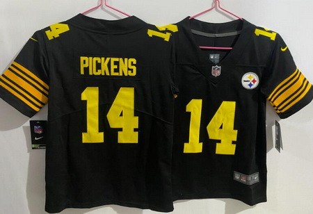 Women's Pittsburgh Steelers #14 George Pickens Limited Black Throwback Vapor Jersey