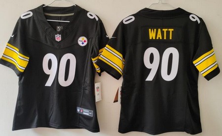 Women's Pittsburgh Steelers #90 TJ Watt Limited Black FUSE Vapor Jersey