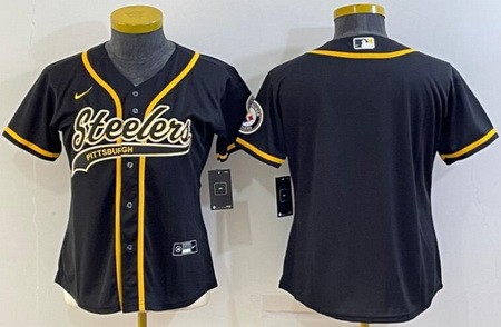 Women's Pittsburgh Steelers Blank Black Baseball Jersey