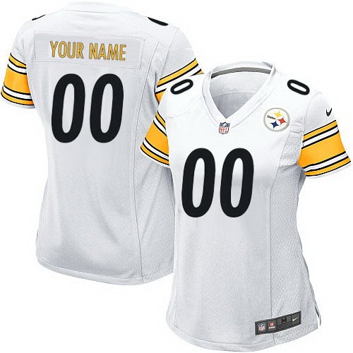 Women's Pittsburgh Steelers Customized Game White Jersey