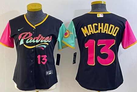 Women's San Diego Padres #13 Manny Machado Black City Player Number Cool Base Jersey