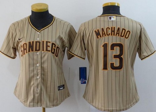 Women's San Diego Padres #13 Manny Machado Khaki 2020 Cool Base Jersey
