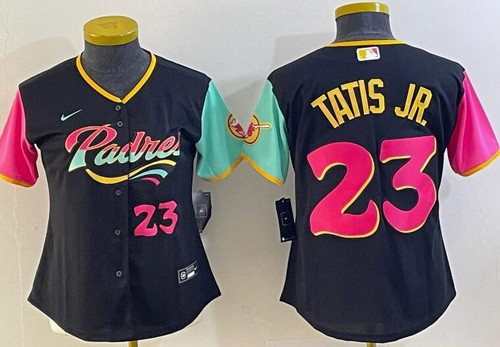 Women's San Diego Padres #23 Fernando Tatis Jr Black City Player Number Cool Base Jersey