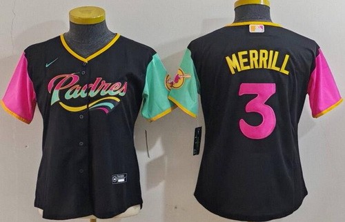 Women's San Diego Padres #3 Jackson Merrill Black City Cool Base Jersey