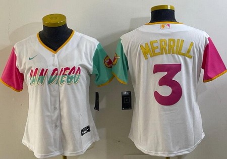 Women's San Diego Padres #3 Jackson Merrill White City Cool Base Jersey