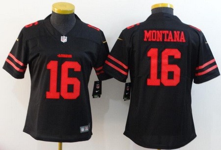 Women's San Francisco 49ers #16 Joe Montana Limited Black Vapor Untouchable Jersey
