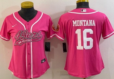 Women's San Francisco 49ers #16 Joe Montana Limited Pink Baseball Jersey