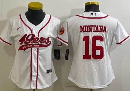Women's San Francisco 49ers #16 Joe Montana Limited White Baseball Jersey