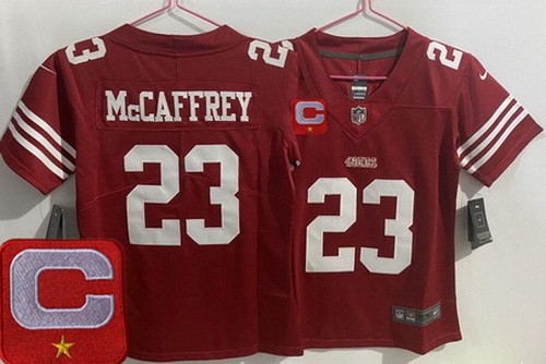 Women's San Francisco 49ers #23 Christian McCaffrey Limited Red C Patch  Vapor Jersey