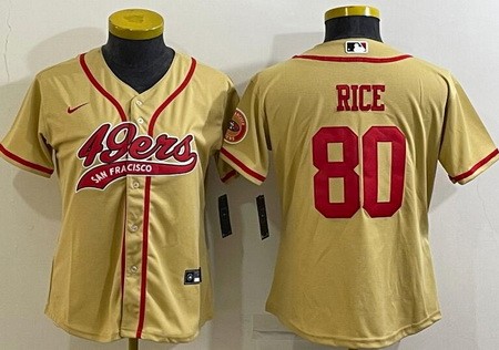Women's San Francisco 49ers #80 Jerry Rice Limited Gold Baseball Jersey