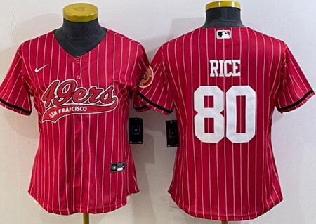 Women's San Francisco 49ers #80 Jerry Rice Limited Red Stripes Baseball Jersey