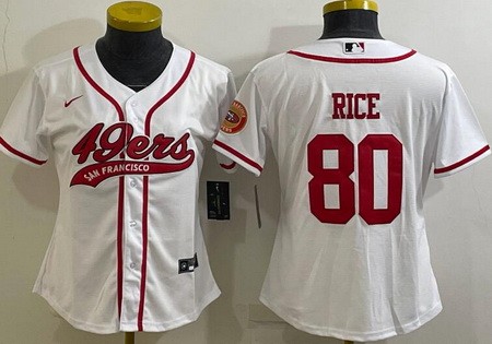 Women's San Francisco 49ers #80 Jerry Rice Limited White Baseball Jersey
