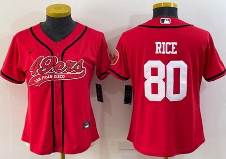 Women's San Francisco 49ers #80 Jerry Rice Red Baseball Jersey