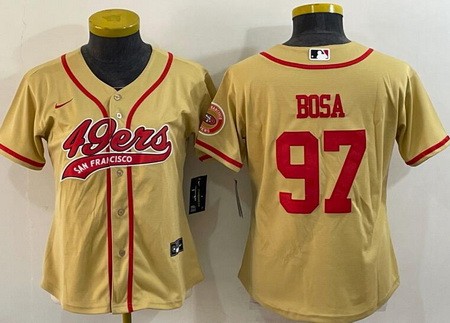 Women's San Francisco 49ers #97 Nick Bosa Limited Gold Baseball Jersey