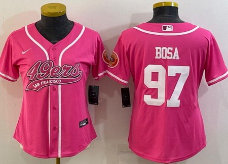 Women's San Francisco 49ers #97 Nick Bosa Limited Pink Baseball Jersey