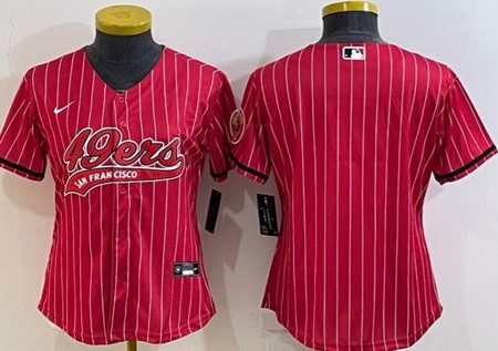 Women's San Francisco 49ers Blank Limited Red Stripes Baseball Jersey