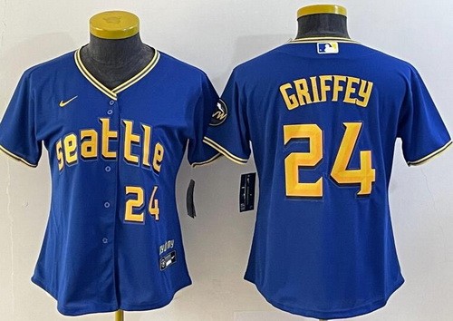 Women's Seattle Mariners #24 Ken Griffey Blue 2023 City Player Number Cool Base Jersey