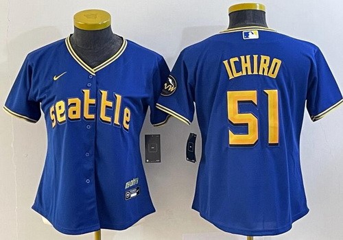 Women's Seattle Mariners #51 Ichiro Suzuki Blue 2023 City Cool Base Jersey