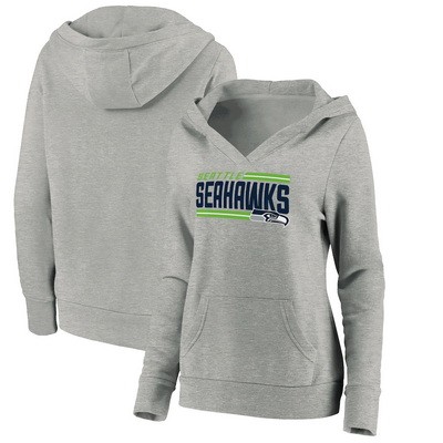 Women's Seattle Seahawks Gray On Side Stripe V Neck Pullover Hoodie