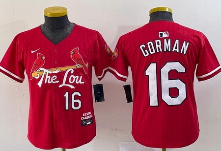 Women's St Louis Cardinals #16 Nolan Gorman Red 2024 City Connect Limited Jersey