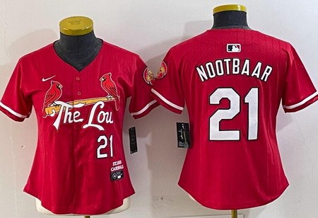 Women's St Louis Cardinals #21 Lars Nootbaar Red 2024 City Connect Limited Jersey
