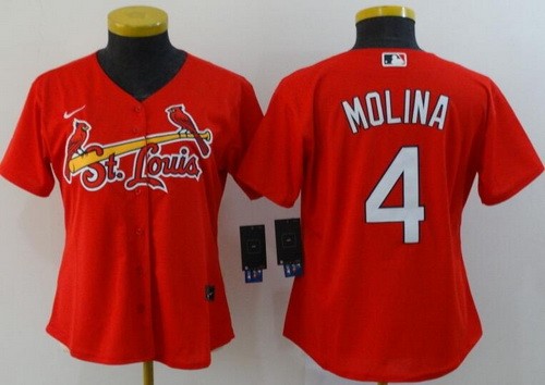 Women's St Louis Cardinals #4 Yadier Molina Red 2020 Cool Base Jersey