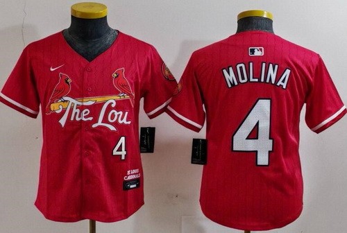 Women's St Louis Cardinals #4 Yadier Molina Red 2024 City Connect Limited Jersey