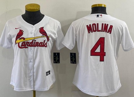 Women's St Louis Cardinals #4 Yadier Molina White Cool Base Jersey