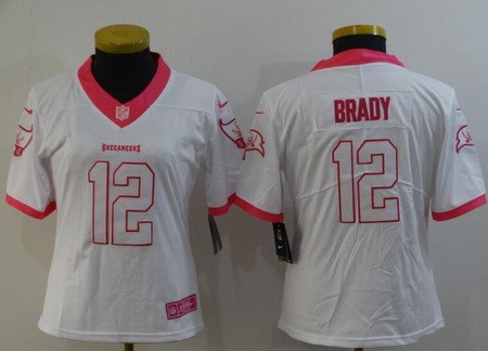 Women's Tampa Bay Buccaneers #12 Tom Brady Limited White Pink Jersey