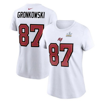 Women's Tampa Bay Buccaneers #87 Rob Gronkowski White 2021 Super Bowl LV Printed T-Shirt 210378