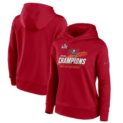 Women's Tampa Bay Buccaneers Red 2021 Super Bowl LV Champions Pullover Hoodie 210330