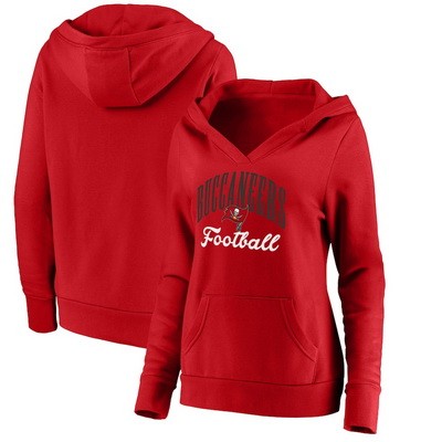Women's Tampa Bay Buccaneers Red Victory Script V Neck Pullover Hoodie