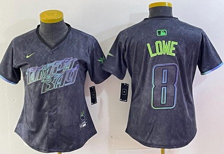 Women's Tampa Bay Rays #8 Brandon Lowe Charcoal 2024 City Connect Limited Cool Base Jersey