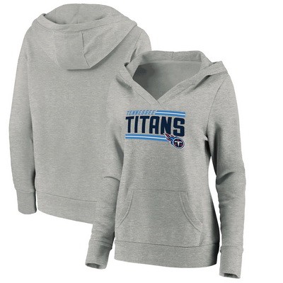 Women's Tennessee Titans Gray On Side Stripe V Neck Pullover Hoodie